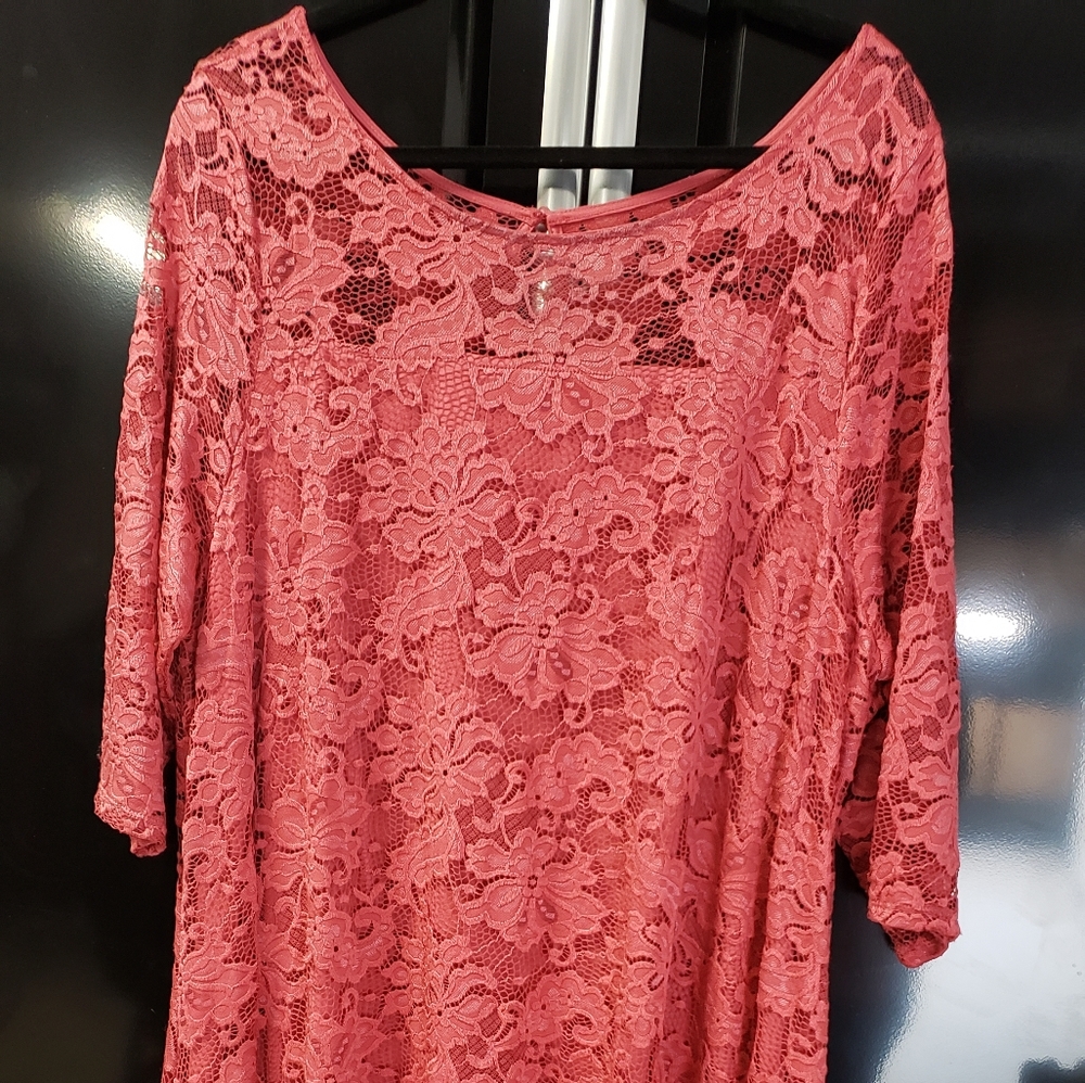 LANE BRYANT PLUS SIZE FUCHSIA PINK 3/4 SLEEVE LACE SWING DRESS SZ 18/20